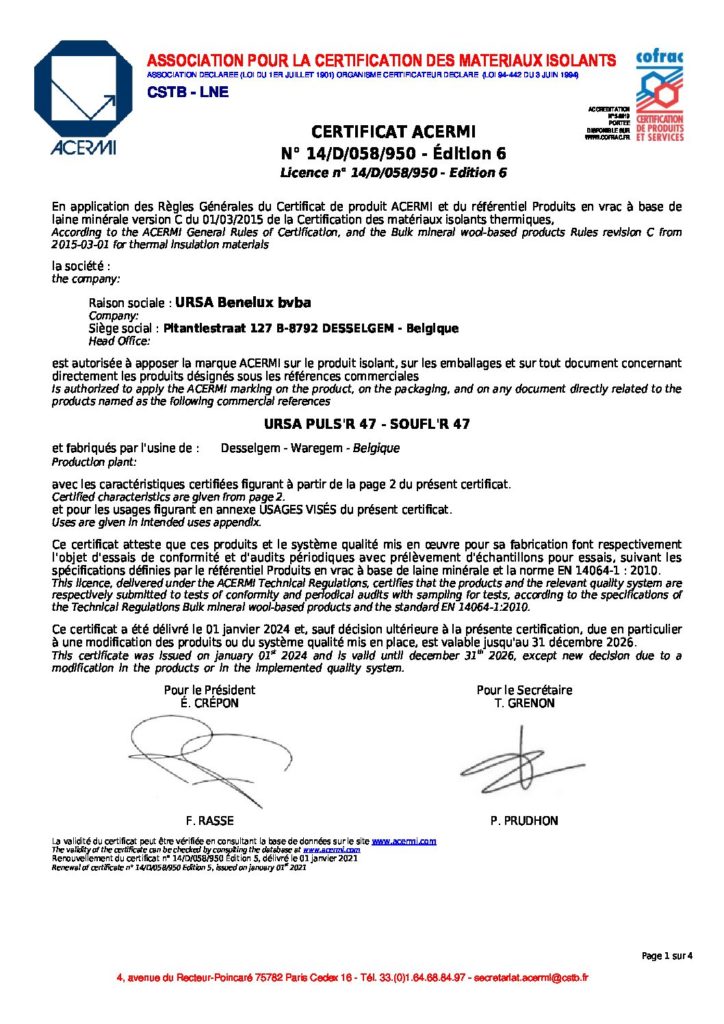 Certification ACERMI de la ouate de cellulose permettant de la comparer aux autres isolants
